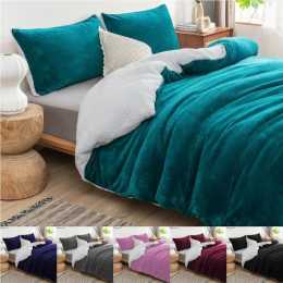 Luxor 2 in 1 Teddy Fleece Sherpa Quilt Doona Duvet Cover Set and Blanket in 6 Colors Super King / Burgundy