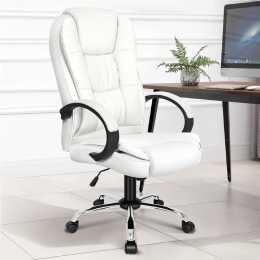 ALFORDSON Office Chair Executive PU Leather Computer Gaming Racer White Seat