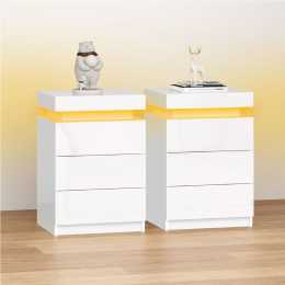 2x ALFORDSON 3 Drawers Bedside Table Perla LED Nightstand (White)