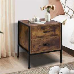 ALFORDSON Bedside Table - Geir Industrial Nightstand (Dark Oak)
