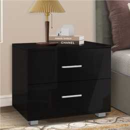 ALFORDSON 2 Drawers Bedside Table Eitel Gloss Nightstand (Black)
