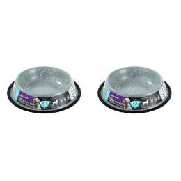 2x Paws & Claws Savoy 1.5L/29cm Pet/Dog Stainless Steel Food Bowl Non-Slip Grey