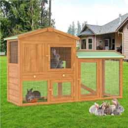 Advwin Rabbit Hutch 148cm x 45cm x 85cm Chicken Coop Wooden Bunny Cage Pet House