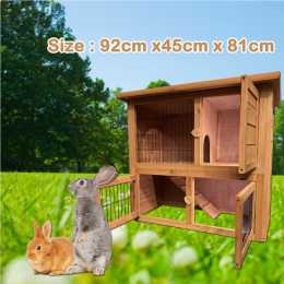 2 Storey Rabbit Hutch Guinea Pig House Chicken Coop 92x45x81cm