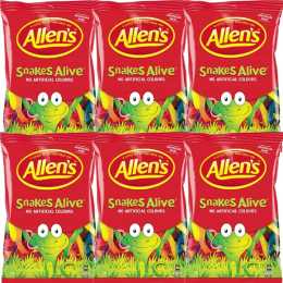 Allens Snakes Alive Lollies Australian Made 1.3Kg 6 Pack BULK