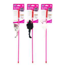 3 x Cat Play Catch Toy Plush Dangler Teaser Wand Interactive Stick Kitten Toy