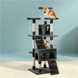 180cm i.Pet Cat Tree Tower Scratching Post Scratcher Tower Condo House Grey