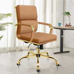 ALFORDSON Office Chair Ergonomic Paddings Gold Frame Brown - Mid Back