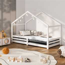 Oikiture Kids Bed Frame With Single Mattress Set White