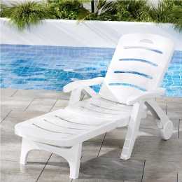 186cm Gardeon Sun Lounger Folding Lounge Chair Wheels Patio Outdoor Furniture White