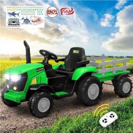 Mazam 156cm 12V Kids Ride On Tractor Trailer Car Remote Electric Toy Gift Green
