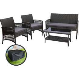 Outdoor Furniture Garden Rattan Patio Table Chairs Lounge Set - Black