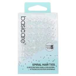 Basicare Clear Spiral Hair Elastic 8 Pack No Damage Strong Hold Bands