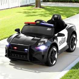 Kids Ride On Cars 12V 112cm Electric Patrol Police Car Rigo Toys Remote Black