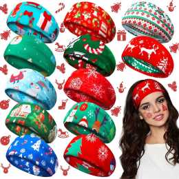 12pcs Christmas Headbands Stretch Knotted Headbands Sports Head Band