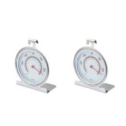 2x Mastercraft Round 10cm Stainless Steel Fridge Freezer Thermometer Hanging SLV