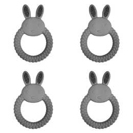4x Urban Bunny 11cm Silicone Teether Ring Baby Teething Chew Toy Round Blue