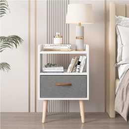 Advwin Bedside Table Fabric Drawers Nightstand Wooden Side Table with Storage Shelf White