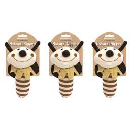 3x Rosewood Natural Nippers 21cm Shake & Rattle Plush Pet Dog Chew Play Toy BRWN