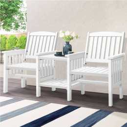ALFORDSON Wooden Garden Bench Loveseat Outdoor Chairs Table Set Patio White