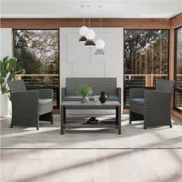 ALFORDSON Outdoor Furniture 4PCS Patio Chairs Table Set Wicker Grey