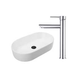 ACA 530mm Bathroom Basin With Bathroom Tap Set Above Counter White Hand Wash Bowl Chrome