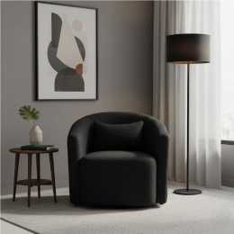 Levede Swivel Armchair Boucle with Lumbar Pillow, 71cm x 73cm x 72cm, Black