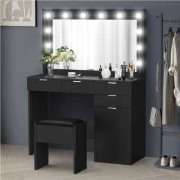 ALFORDSON Dressing Table Stool Set Makeup Mirror 12 LED Bulbs Black