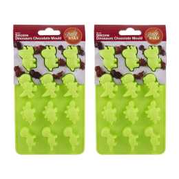 4pc Daily Bake Silicone Dinosaur Shaped 12 Cup Chocolate Mould Set Green