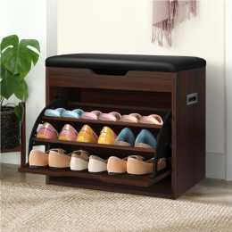 ALFORDSON Shoe Cabinet Bench Rack 12 Pairs Walnut