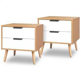 2x ALFORDSON 2 Drawers Bedside Table (Wood & White)