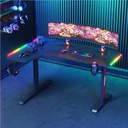 Advwin 160cm Gaming Desk L Shape RGB LED Corner Desk Carbon Fiber Gamer Workstation Black