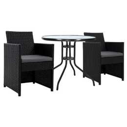 Patio Furniture Dining Chairs Table Patio Wicker Bistro Set - Black