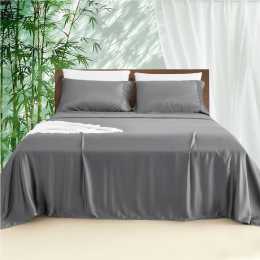 LINENOVA Pure Bamboo Sheet Sets Luxury Soft Flat Fitted Sheet Pillowcases Set All Size 8 Colors Queen / Charcoal
