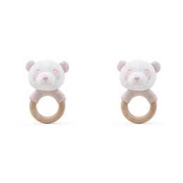 2x The Peanutshell Panda Wood Ring Teether 13cm Baby Teething Animal Toy Pink 0+