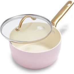 GreenPan Padova Non Stick Coated Pink Cover Saucepan18cm/2.0L Home Cookware