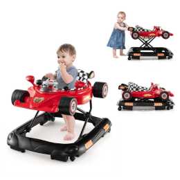 Babyjoy Folding Baby Walkers Race Car Themed Infant Pusher Walker Stroller Height Adjustable w/Music Red