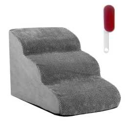 3 Tiers Dog Ramp Non-Slip Pet Steps Cat Stairs Foam Soft Pet Slope Max 40LBS Load for High Beds Sofa Couches With Zippered Washable Corduroy Cover Indoor