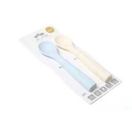 My Pure Silicone Baby/Toddler Feeding Spoon Set - Baby Blue and Pannacotta 4M+