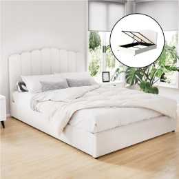 Artiss Bed Frame Gas Lift Double Storage Base Bedroom Furniture Boucle Fabric White FION