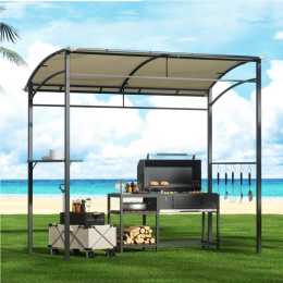 2.18x1.12m BBQ Gazebo InstaHut Outdoor Grill Patio Garden Marquee Shade Shelter Shelf Hooks Beige