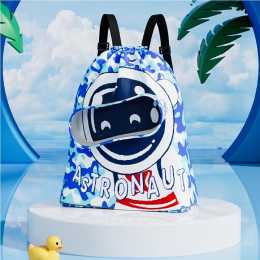 Kid's Waterproof Swimming Bag Dry Wet Separation Beam Mouth Backpack-Navy Blue L
