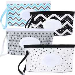 FEBSNOW 4 Pack Baby Wipe Dispenser,Portable Refillable Wipe Holder,Baby Wipes Container,Wipe Dispenser, Reusable Travel Wet Wipe Pouch