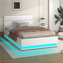 ALFORDSON Bed Frame Single Gas Lift Storage RGB LED Platform White