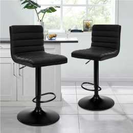 ALFORDSON 2x Bar Stools Ruel Kitchen Swivel Chair Leather Gas Lift All Black
