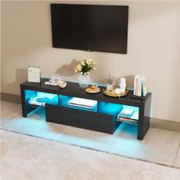 Advwin 160cm LED TV Unit Entertainment UV Gloss TV Cabinet Stand 2 Doors & Shelves Black