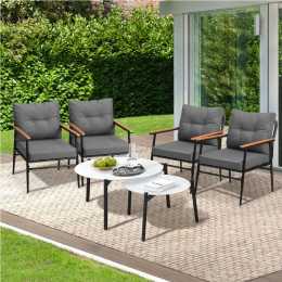 Livsip Outdoor Patio Setting 6 Piece Bistro Lounge Furniture White Table Set