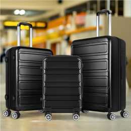 ALFORDSON 3pc Luggage Trolley Set Suitcase Travel TSA Carry On Hard Case Lightweight Black
