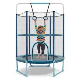 Costway 215cm Trampoline Recreational Trampoline w/Gymnastic Bar & Rings Blue