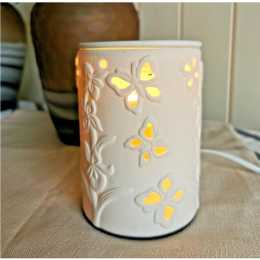 Fin White Ceramic Butterfly & Flower Electric Oil Burner Lamp Wax & Globe